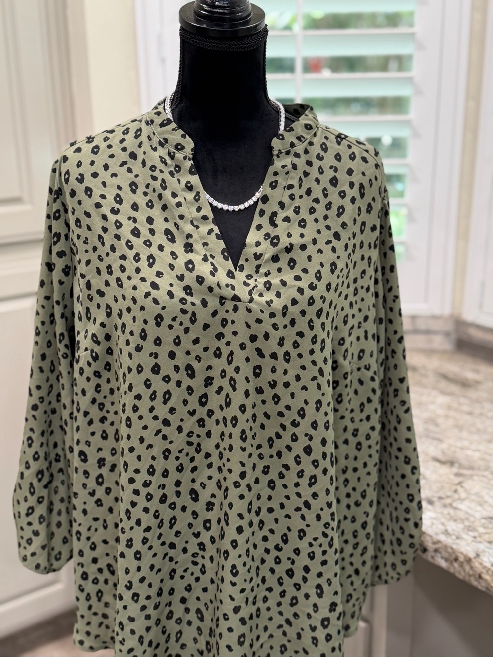 Lush Olive Green Leopard Print V-Neck Tunic